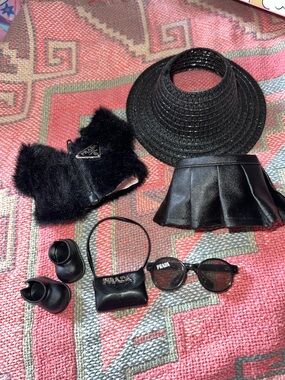 Labubu fashion set  Black Sunglasses, Mini Bag hat and shoes